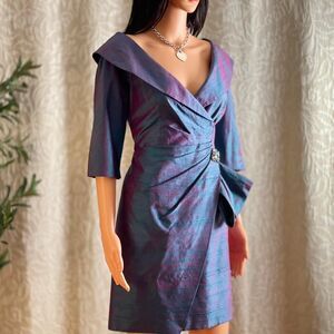 NWT Vintage 90s Kay Unger Iridescent Magenta Blue Evening Dress Size 10